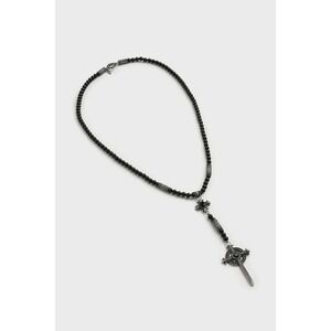 Killstar Rosa Noctis Black Bead Rosary Necklace Silver Cross Dagger Pendant